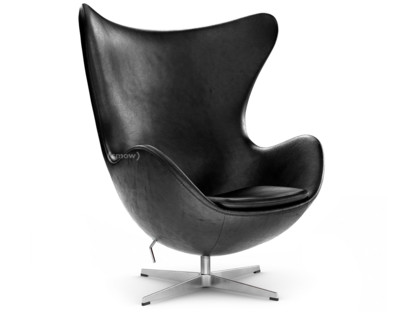 Egg Chair Leather Grace|Black|Satin polished aluminium|Without footstool
