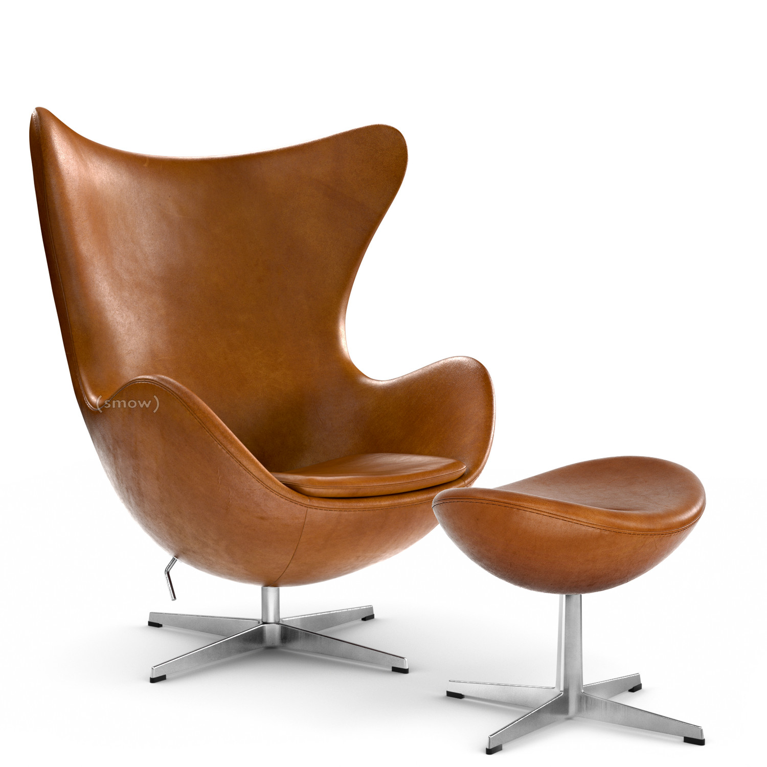 maaien Parana rivier Fotoelektrisch Fritz Hansen Egg Chair, Leather Grace, Walnut, Satin polished aluminium,  With footstool by Arne Jacobsen, 1958 - Designer furniture by smow.com