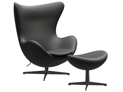 Egg Chair Leather Essential|Black|Black|With footstool