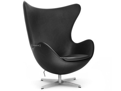 Egg Chair Leather Essential|Black|Satin polished aluminium|Without footstool