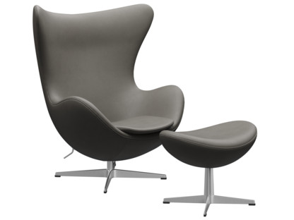 Egg Chair Leather Essential|Lava|Satin polished aluminium|With footstool