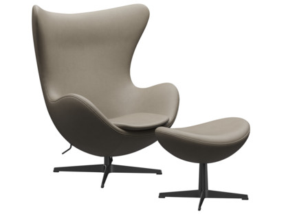 Egg Chair Leather Essential|Light grey|Black|With footstool
