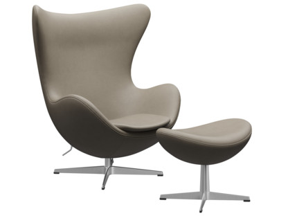 Egg Chair Leather Essential|Light grey|Satin polished aluminium|With footstool