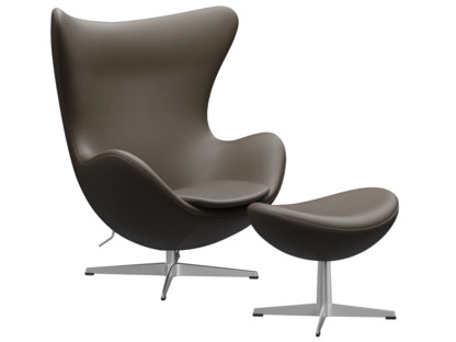 Egg Chair Leather Essential|Stone|Satin polished aluminium|With footstool