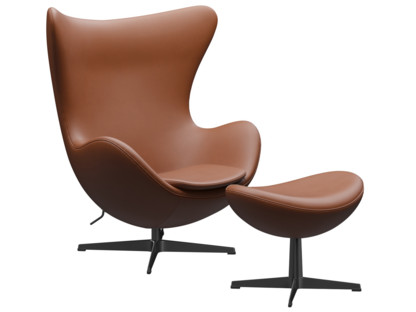 Egg Chair Leather Essential|Walnut|Black|With footstool