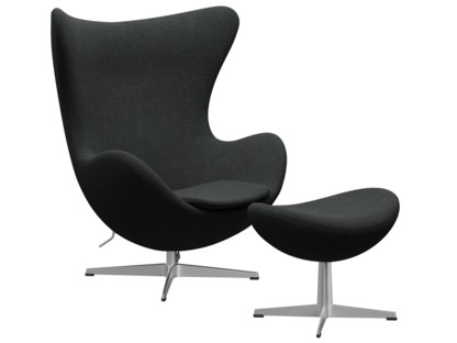 Egg Chair Re-wool|198 - Black/natural|Satin polished aluminium|With footstool