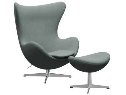 Egg Chair Re-wool|868 - Light aqua / natural|Satin polished aluminium|With footstool