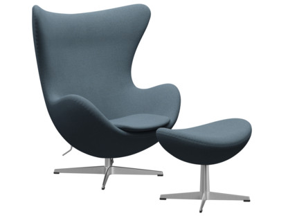 Egg Chair Re-wool|768 - Natural / light blue|Satin polished aluminium|With footstool