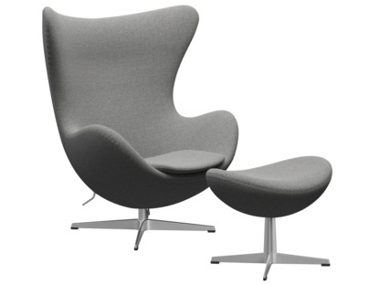 Egg Chair Re-wool|108 - Off white / natural|Satin polished aluminium|With footstool