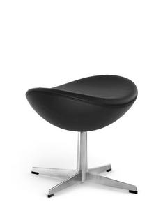 Egg Footstool Leather Essential|Black|Satin polished aluminium