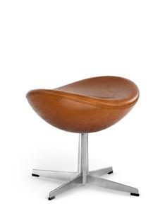 Egg Footstool Leather Grace|Walnut|Satin polished aluminium