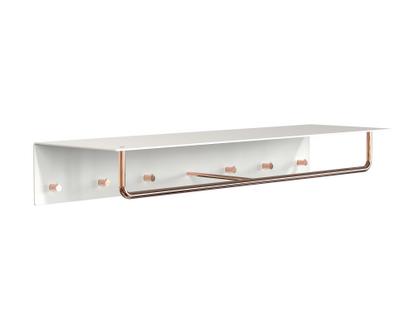 Unu wall coat rack With rod|With 6 hooks|White matt / polished copper 