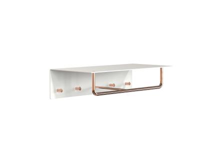 Unu wall coat rack With rod|With 4 hooks|White matt / polished copper 