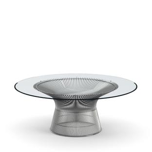 Platner Sofa Table Large (diameter 107 cm)|Polished nickel|Clear glass