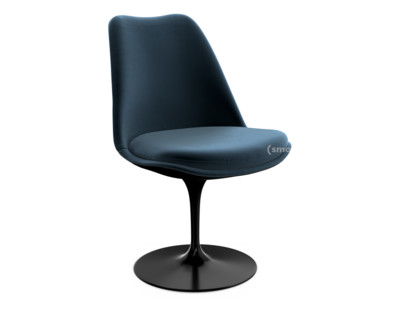 Saarinen Tulip Chair Swivel|Upholstered inner shell and seat cushion|Black|Night Blue (Eva 170)