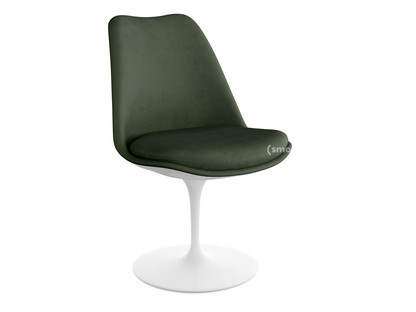 Saarinen Tulip Chair Static|Upholstered inner shell and seat cushion|White|Bottle Green (Eva 144)