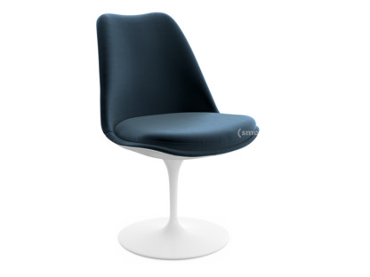 Saarinen Tulip Chair Static|Upholstered inner shell and seat cushion|White|Night Blue (Eva 170)