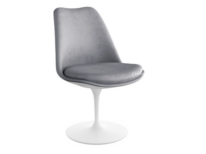 Saarinen Tulip Chair Static|Upholstered inner shell and seat cushion|White|Silver (Eva 139)