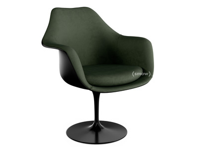 Saarinen Tulip Armchair Swivel|Upholstered inner shell and seat cushion|Black|Bottle Green (Eva 144)