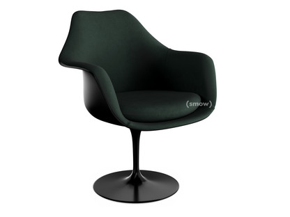 Saarinen Tulip Armchair Static|Upholstered inner shell and seat cushion|Black|Cactus (Eva 169)