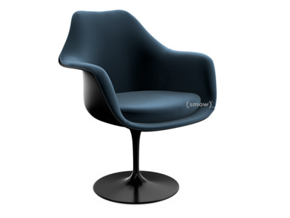 Saarinen Tulip Armchair Static|Upholstered inner shell and seat cushion|Black|Night Blue (Eva 170)