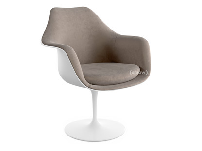 Saarinen Tulip Armchair Static|Upholstered inner shell and seat cushion|White|Beige (Eva 177)