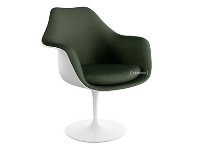 Saarinen Tulip Armchair Swivel|Upholstered inner shell and seat cushion|White|Bottle Green (Eva 144)