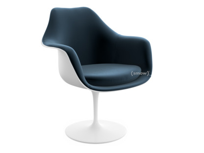 Saarinen Tulip Armchair Static|Upholstered inner shell and seat cushion|White|Night Blue (Eva 170)