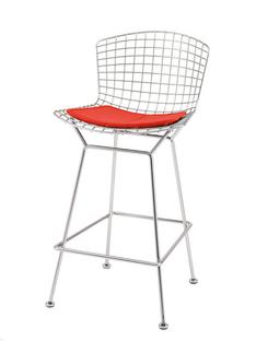 Bertoia Barstool with cushion|satin chrome-plated|Bright Red (Tonus 130)