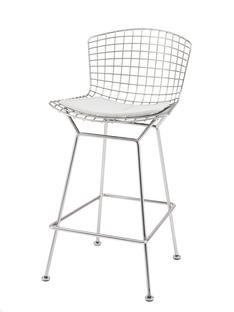 Bertoia Barstool with cushion|satin chrome-plated|Ivory (Tonus 100)