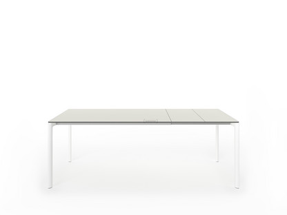 Maki Dining Table L 139-214 x W 90 cm|Laminate sand grey|Aluminium with white lacquer