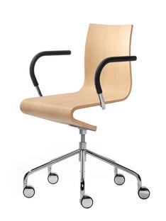 Work Chair Seesaw Chrome plated, with spindel|With armrests, same colour as base|Natural oak