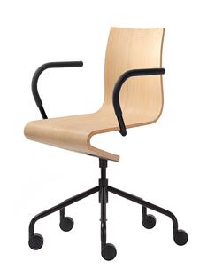 Work Chair Seesaw Black, with spindle|With armrests, same colour as base|Natural oak