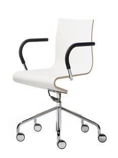 Work Chair Seesaw Chrome plated, with gas spring|With armrests, same colour as base|Natural beech/White laminated melamine
