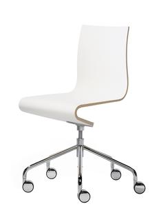 Work Chair Seesaw Chrome plated, with spindel|Without armrests|Natural beech/White laminated melamine