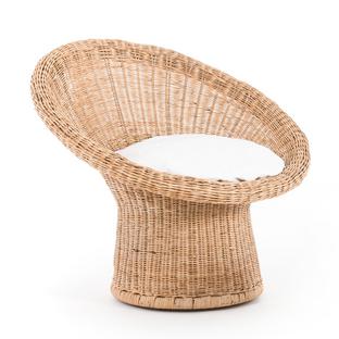 Rattan Chair E 10 With cushion, white cotton