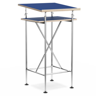 High Desk Milla 50cm|Chrome|Linoleum midnight blue (Forbo 4181) with oak edges