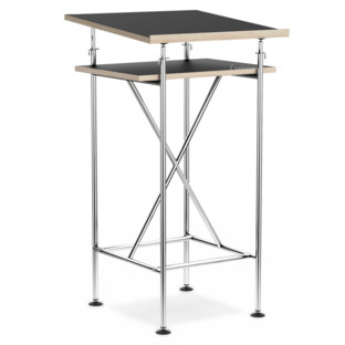 High Desk Milla 50cm|Chrome|Linoleum nero (Forbo 4023) with oak edges