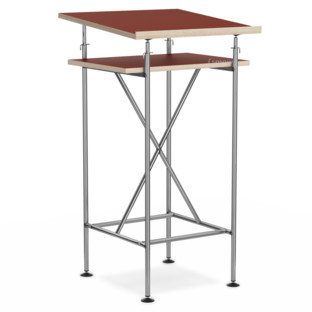 High Desk Milla 50cm|Clear lacquered steel|Linoleum salsa red (Forbo 4164) with oak edges