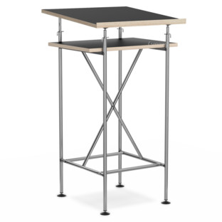High Desk Milla 50cm|Clear lacquered steel|Linoleum nero (Forbo 4023) with oak edges