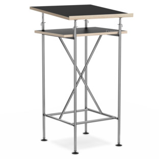 High Desk Milla 50cm|Clear lacquered steel|Black melamine with oak edges