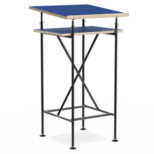 High Desk Milla 50cm|Black|Linoleum midnight blue (Forbo 4181) with oak edges