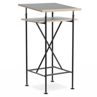 High Desk Milla 50cm|Black|Linoleum ash grey (Forbo 4132) with oak edges