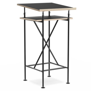 High Desk Milla 50cm|Black|Linoleum nero (Forbo 4023) with oak edges
