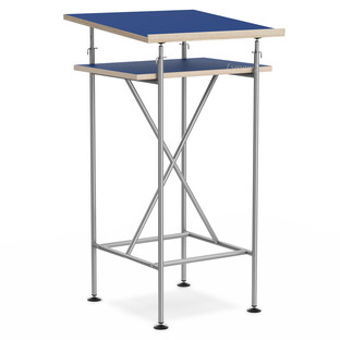 High Desk Milla 50cm|Silver|Linoleum midnight blue (Forbo 4181) with oak edges