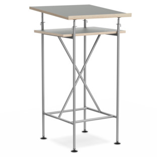 High Desk Milla 50cm|Silver|Linoleum ash grey (Forbo 4132) with oak edges