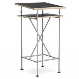 High Desk Milla 50cm|Silver|Linoleum nero (Forbo 4023) with oak edges