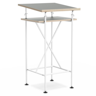High Desk Milla 50cm|White|Linoleum ash grey (Forbo 4132) with oak edges