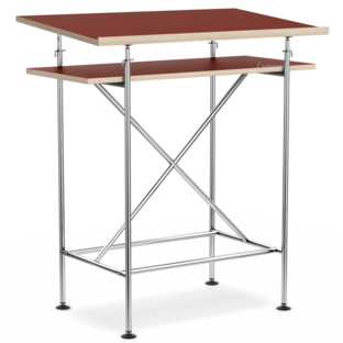 High Desk Milla 70cm|Chrome|Linoleum salsa red (Forbo 4164) with oak edges