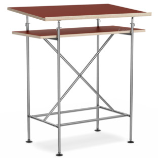 High Desk Milla 70cm|Clear lacquered steel|Linoleum salsa red (Forbo 4164) with oak edges